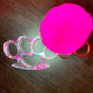 Pink confetti Brass Knuckle Keychain